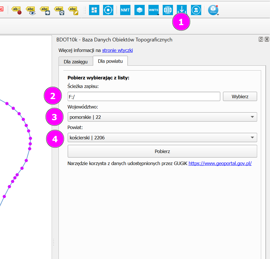 QGIS pobieranie danych BDOT10k