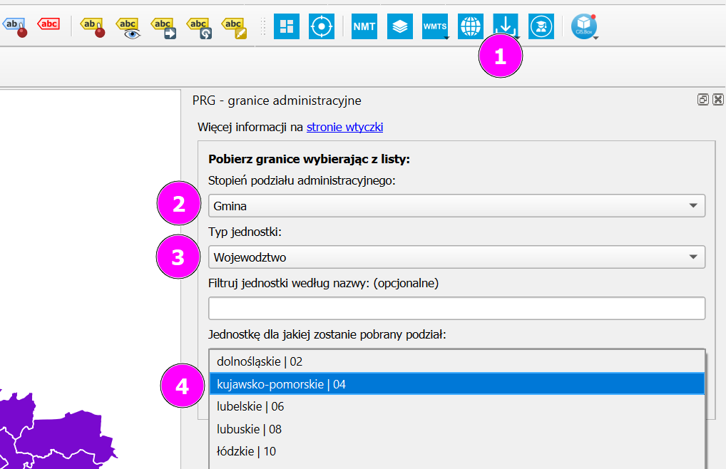 QGIS Pobieranie danych PRG